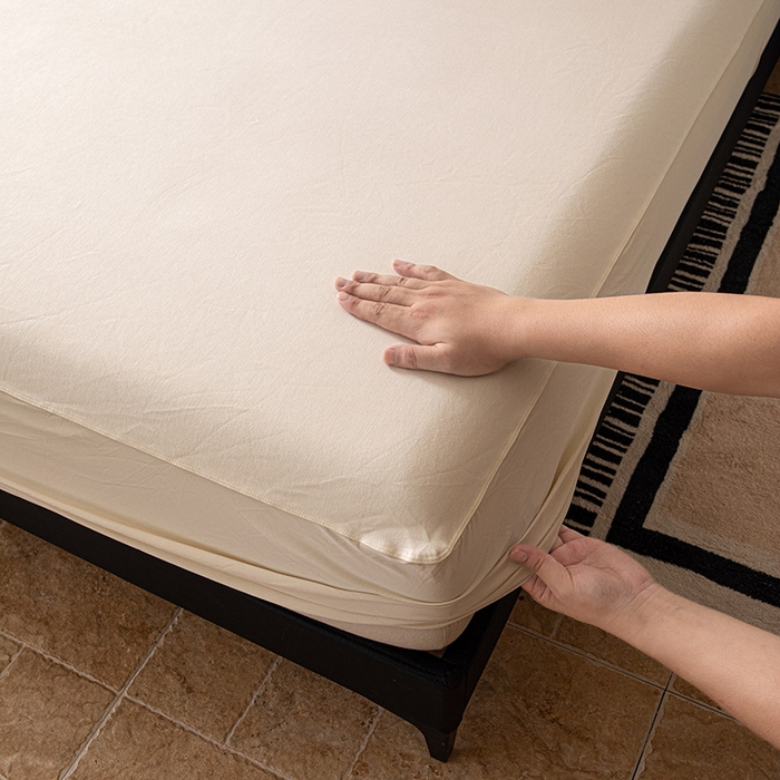 91家纺网 家纺一手货源 找家纺 百寐 2025新款纯色耐脏亚朵同款深度睡眠床笠枕套床笠保护套单床笠单品床笠单件床笠 奶油黄