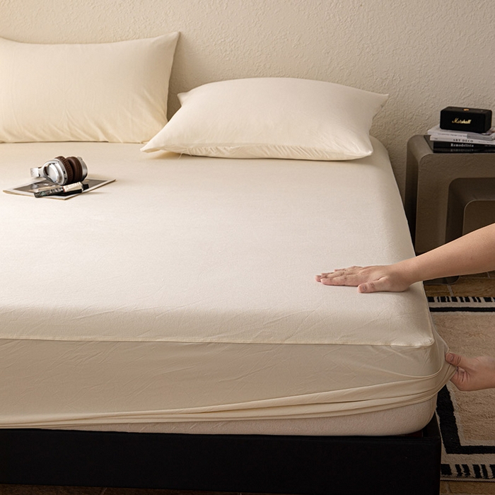 91家纺网 家纺一手货源 找家纺 百寐 2025新款纯色耐脏亚朵同款深度睡眠床笠枕套床笠保护套单床笠单品床笠单件床笠 奶油黄