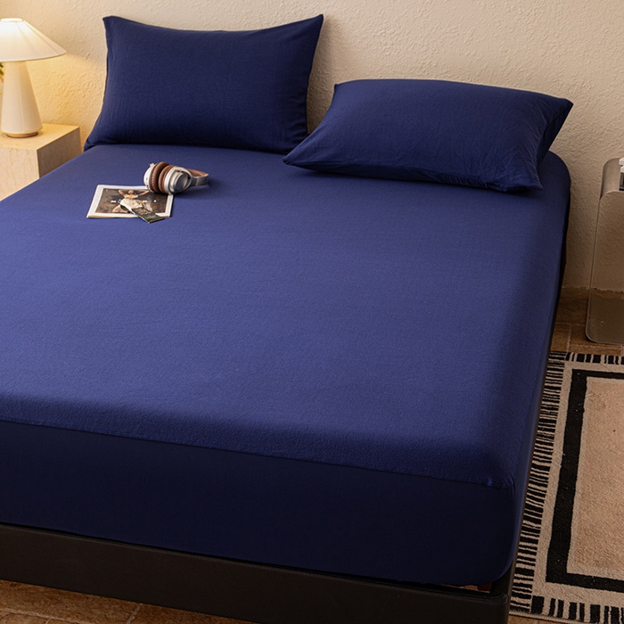 91家纺网 家纺一手货源 找家纺 百寐 2025新款纯色耐脏亚朵同款深度睡眠床笠枕套床笠保护套单床笠单品床笠单件床笠 静海蓝