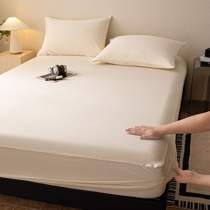 91家纺网 家纺一手货源 找家纺 百寐 2025新款纯色耐脏亚朵同款深度睡眠床笠枕套床笠保护套单床笠单品床笠单件床笠 奶油黄