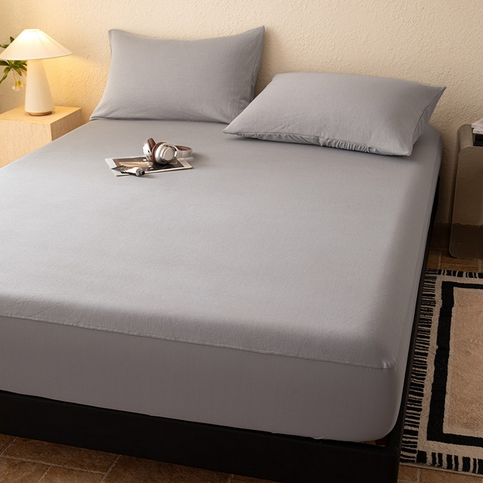 91家纺网 家纺一手货源 找家纺 百寐 2025新款纯色耐脏亚朵同款深度睡眠床笠枕套床笠保护套单床笠单品床笠单件床笠 月光灰