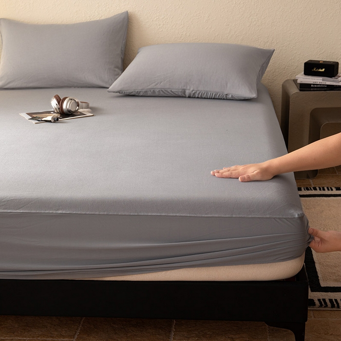 91家纺网 家纺一手货源 找家纺 百寐 2025新款纯色耐脏亚朵同款深度睡眠床笠枕套床笠保护套单床笠单品床笠单件床笠 月光灰