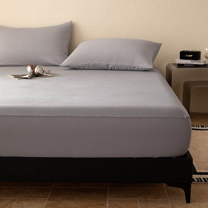 91家纺网 家纺一手货源 找家纺 百寐 2025新款纯色耐脏亚朵同款深度睡眠床笠枕套床笠保护套单床笠单品床笠单件床笠 月光灰