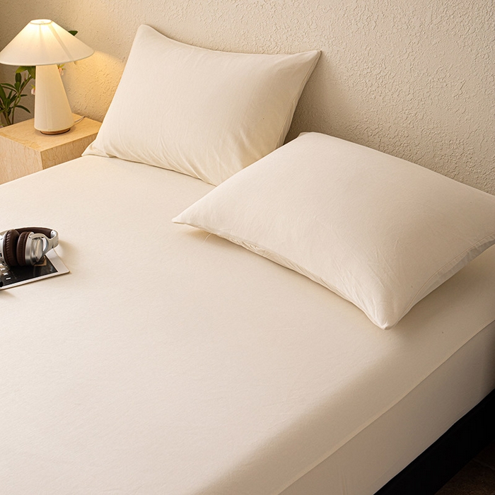 91家纺网 家纺一手货源 找家纺 百寐 2025新款纯色耐脏亚朵同款深度睡眠床笠枕套床笠保护套单床笠单品床笠单件床笠 奶油黄