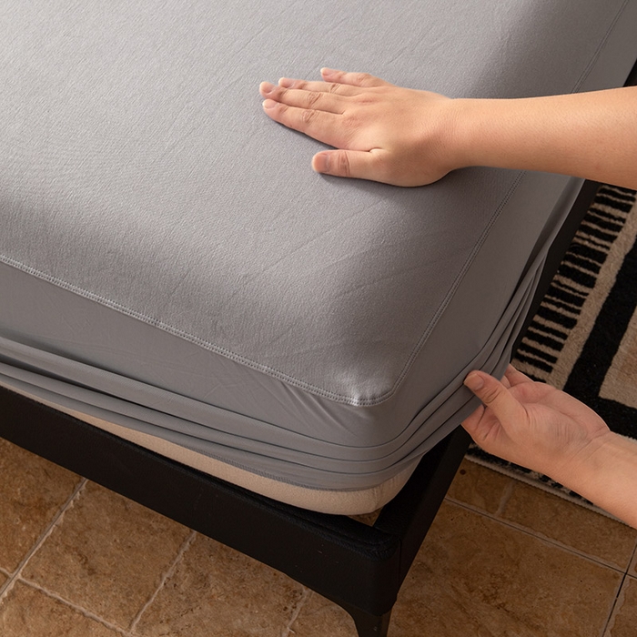 91家纺网 家纺一手货源 找家纺 百寐 2025新款纯色耐脏亚朵同款深度睡眠床笠枕套床笠保护套单床笠单品床笠单件床笠 月光灰