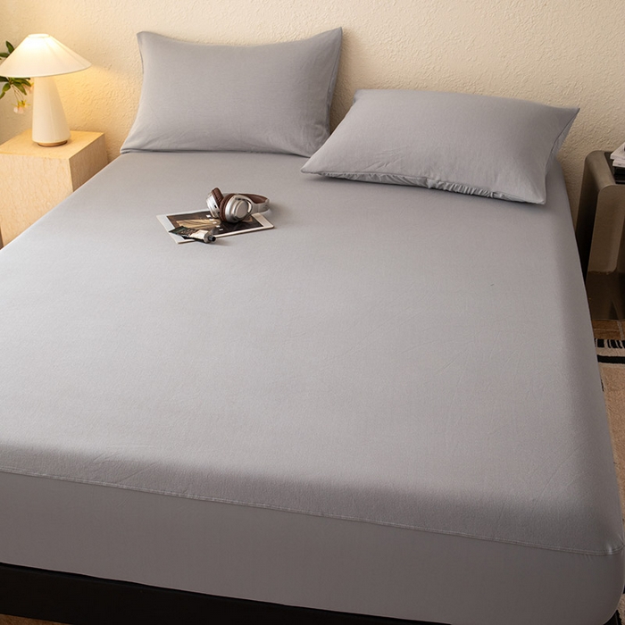 91家纺网 家纺一手货源 找家纺 百寐 2025新款纯色耐脏亚朵同款深度睡眠床笠枕套床笠保护套单床笠单品床笠单件床笠 月光灰