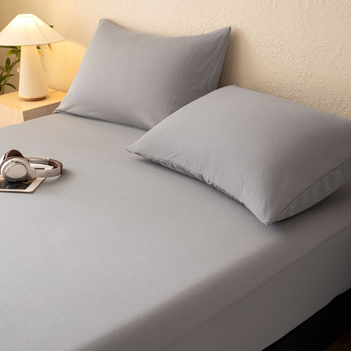 91家纺网 家纺一手货源 找家纺 百寐 2025新款纯色耐脏亚朵同款深度睡眠床笠枕套床笠保护套单床笠单品床笠单件床笠 月光灰