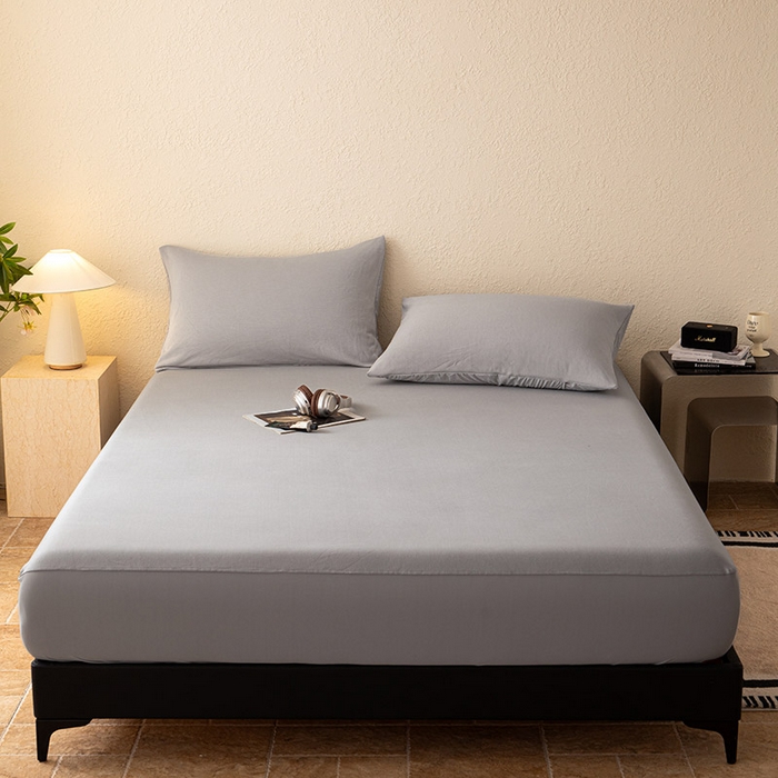 91家纺网 家纺一手货源 找家纺 百寐 2025新款纯色耐脏亚朵同款深度睡眠床笠枕套床笠保护套单床笠单品床笠单件床笠 月光灰