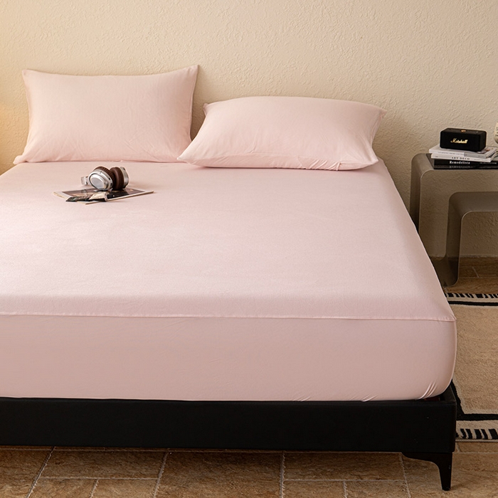 91家纺网 家纺一手货源 找家纺 百寐 2025新款纯色耐脏亚朵同款深度睡眠床笠枕套床笠保护套单床笠单品床笠单件床笠 淡云粉