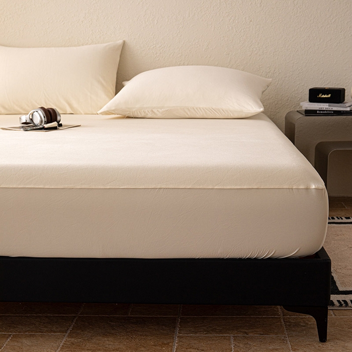 91家纺网 家纺一手货源 找家纺 百寐 2025新款纯色耐脏亚朵同款深度睡眠床笠枕套床笠保护套单床笠单品床笠单件床笠 奶油黄