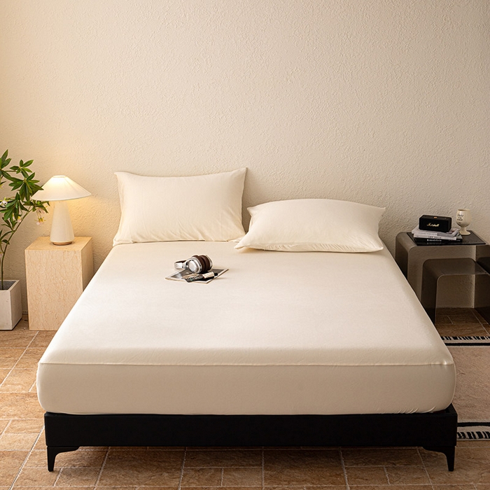 91家纺网 家纺一手货源 找家纺 百寐 2025新款纯色耐脏亚朵同款深度睡眠床笠枕套床笠保护套单床笠单品床笠单件床笠 奶油黄