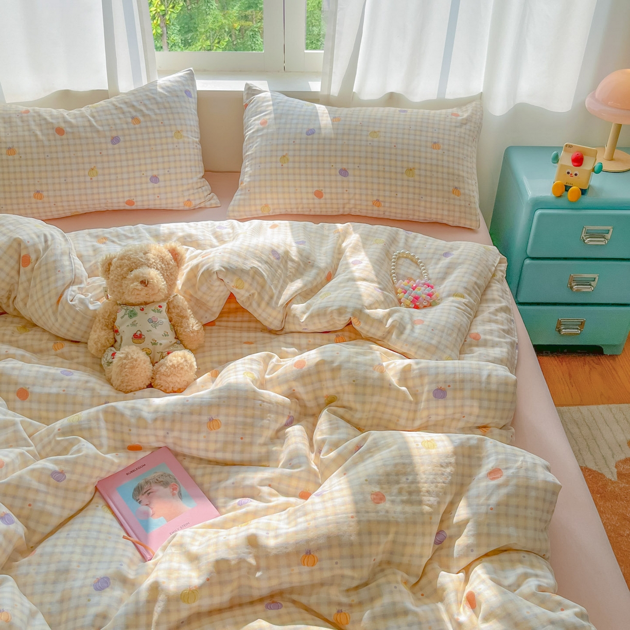 91家纺网 家纺一手货源 找家纺 仟网汇 2025新款全棉纯棉层纱四件套 南瓜派