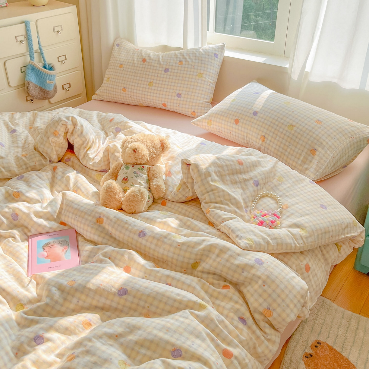 91家纺网 家纺一手货源 找家纺 仟网汇 2025新款全棉纯棉层纱四件套 南瓜派