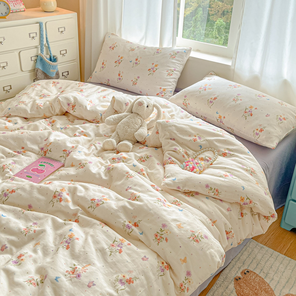 91家纺网 家纺一手货源 找家纺 仟网汇 2025新款全棉纯棉层纱四件套 若梦