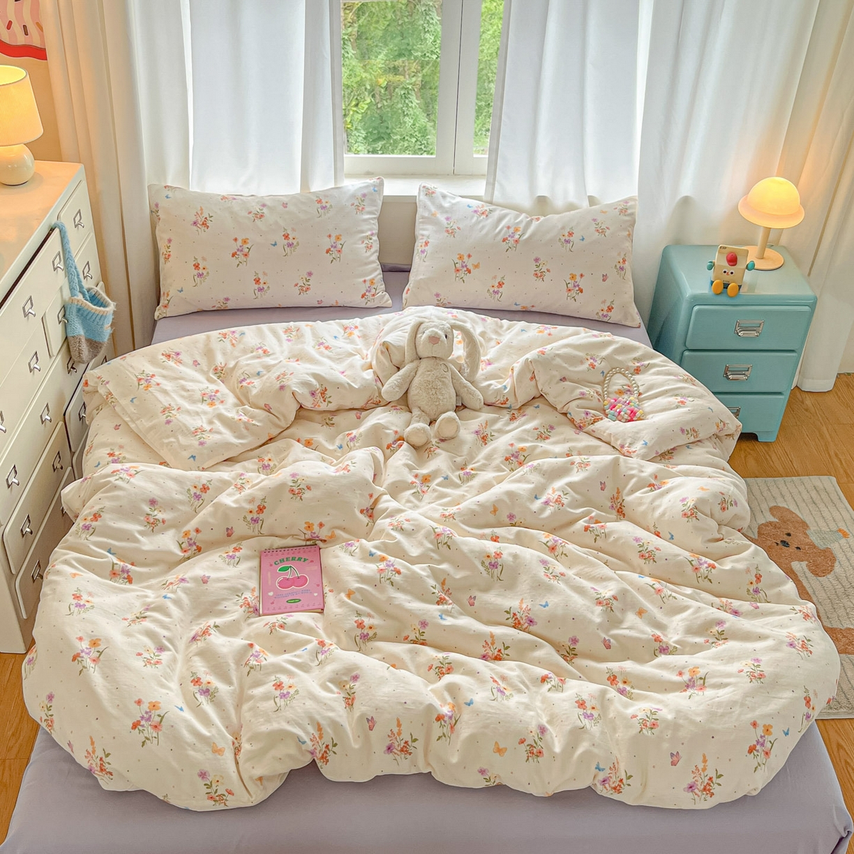 91家纺网 家纺一手货源 找家纺 仟网汇 2025新款全棉纯棉层纱四件套 若梦