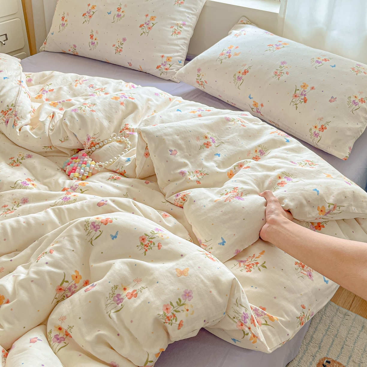 91家纺网 家纺一手货源 找家纺 仟网汇 2025新款全棉纯棉层纱四件套 若梦