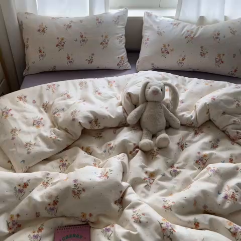 91家纺网 家纺一手货源 找家纺 仟网汇 2025新款全棉纯棉层纱四件套 若梦