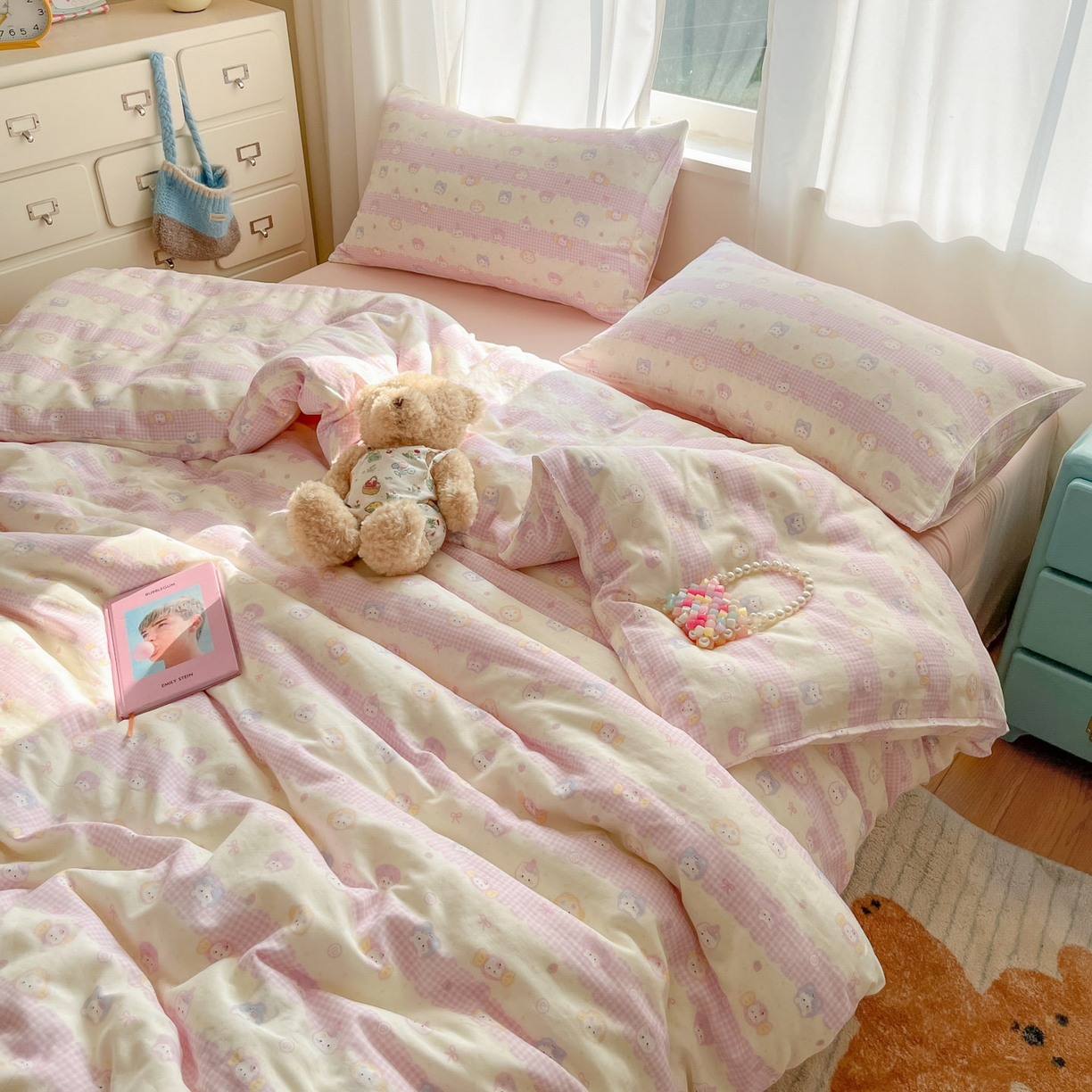 91家纺网 家纺一手货源 找家纺 仟网汇 2025新款全棉纯棉层纱四件套 甜蜜时光