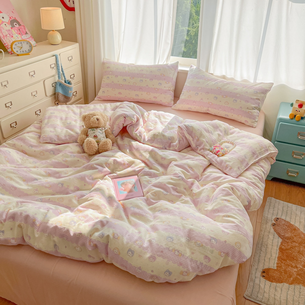 91家纺网 家纺一手货源 找家纺 仟网汇 2025新款全棉纯棉层纱四件套 甜蜜时光