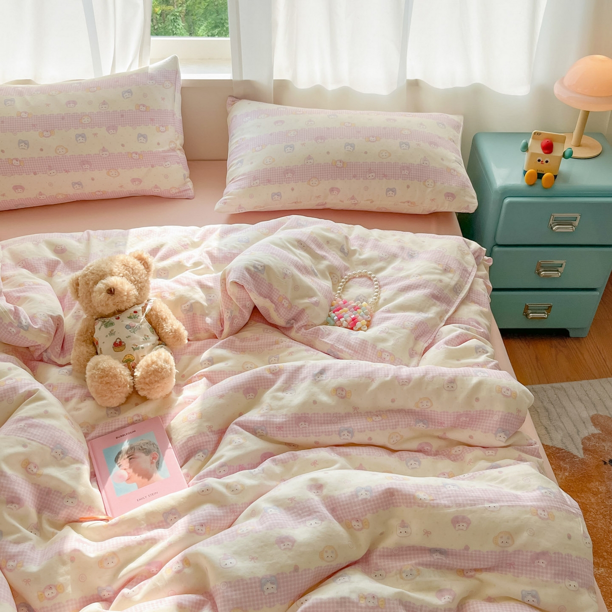 91家纺网 家纺一手货源 找家纺 仟网汇 2025新款全棉纯棉层纱四件套 甜蜜时光