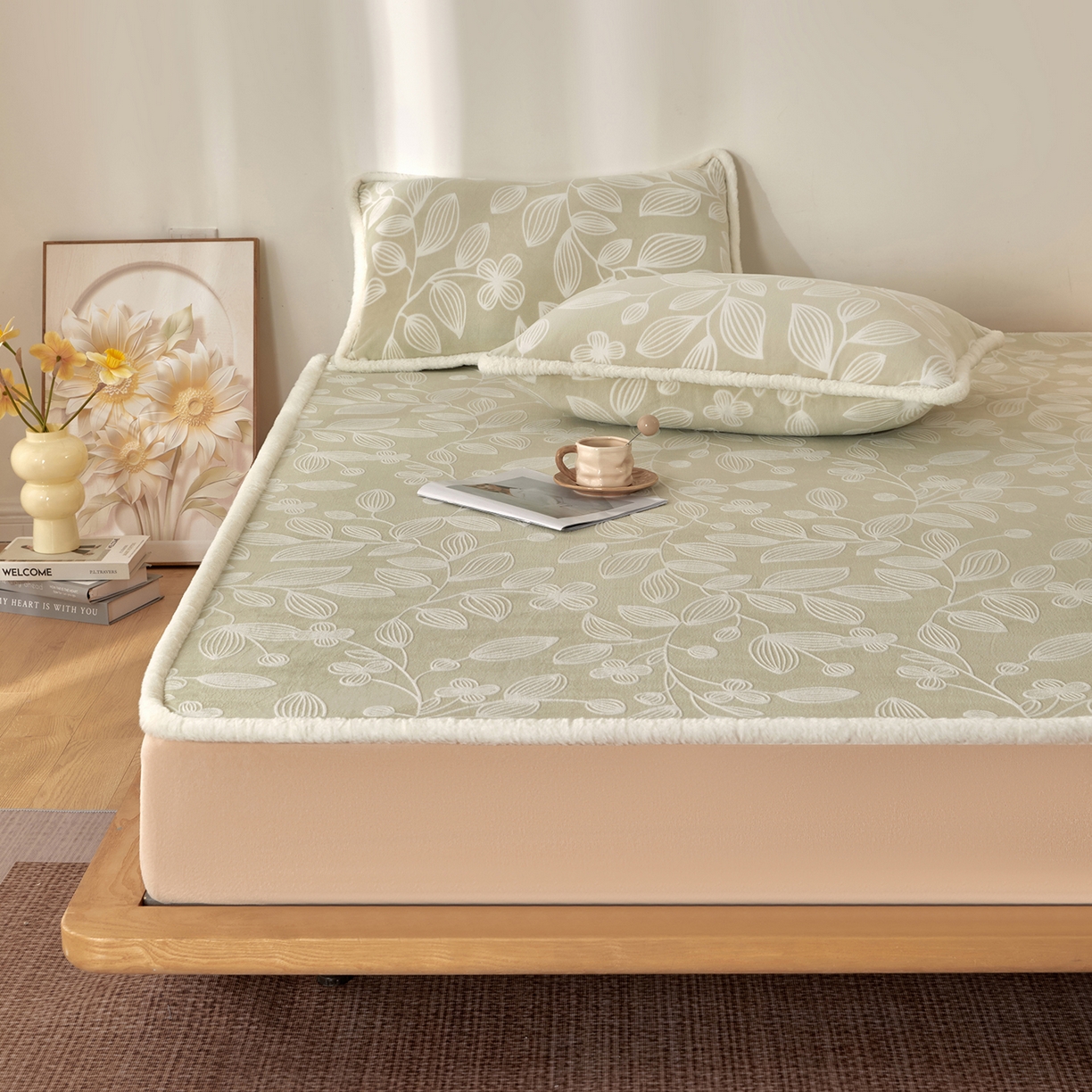 91家纺网 家纺一手货源 找家纺 吾秀家居 2025新款高克重雕花牛奶绒单床笠床笠单件 简素