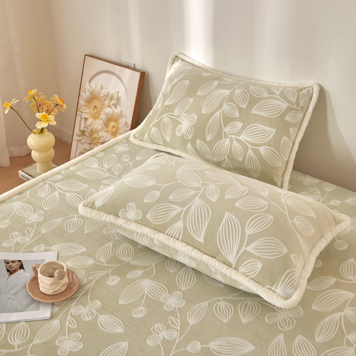 91家纺网 家纺一手货源 找家纺 吾秀家居 2025新款高克重雕花牛奶绒单床笠床笠单件 简素