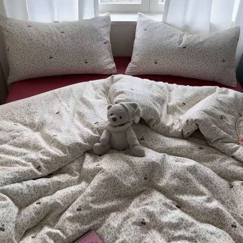 91家纺网 家纺一手货源 找家纺 仟网汇 2025新款全棉纯棉层纱四件套 小确幸