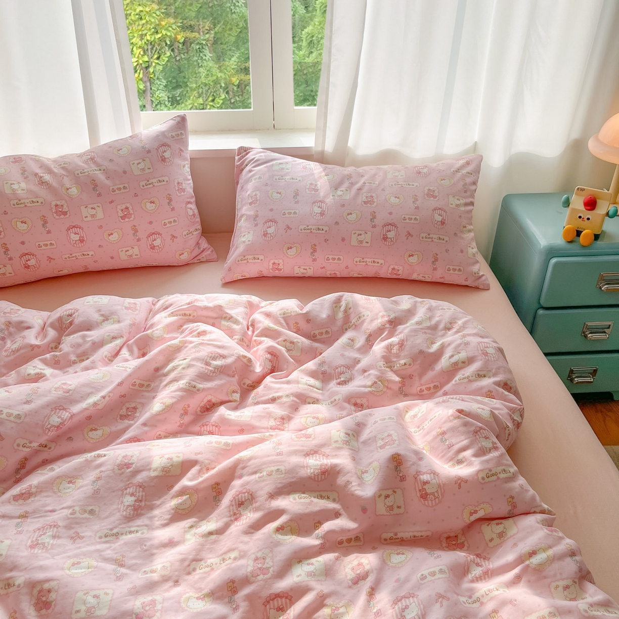 91家纺网 家纺一手货源 找家纺 仟网汇 2025新款全棉纯棉层纱四件套 幸运喵