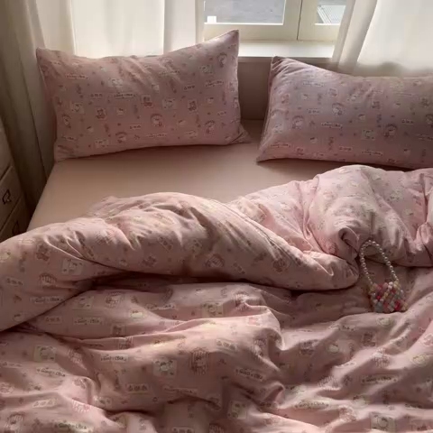 91家纺网 家纺一手货源 找家纺 仟网汇 2025新款全棉纯棉层纱四件套 幸运喵