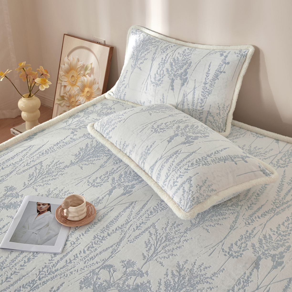 91家纺网 家纺一手货源 找家纺 吾秀家居 2025新款高克重雕花牛奶绒单床笠床笠单件 梦境