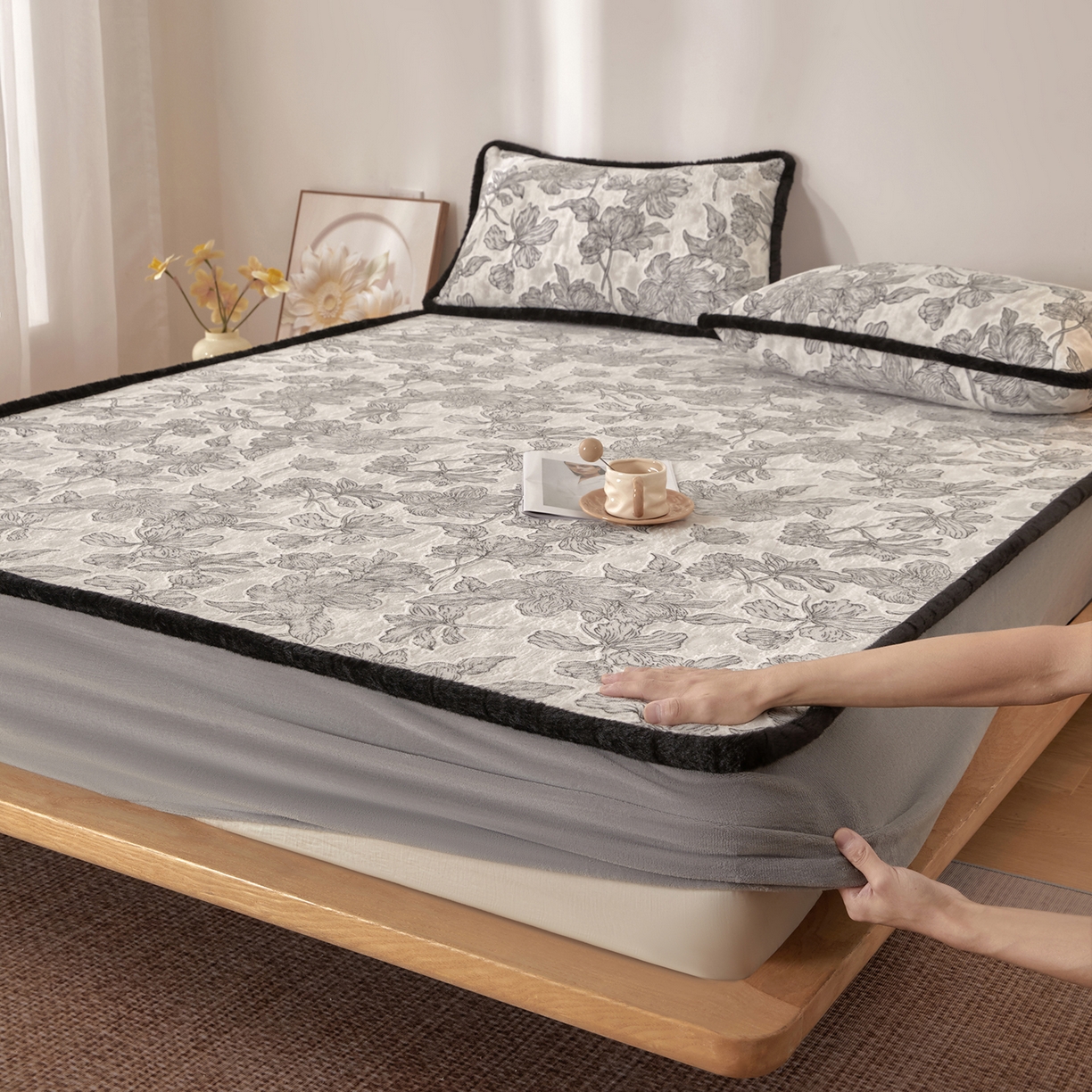 吾秀家居 2025新款高克重雕花牛奶绒单床笠床笠单件 木瑾