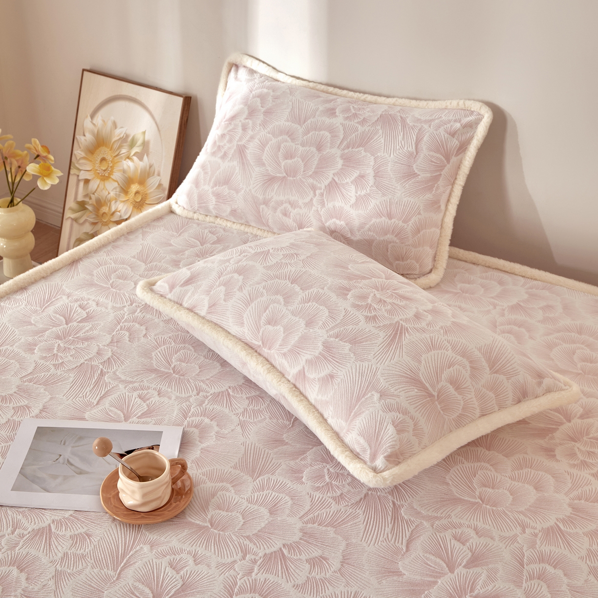 91家纺网 家纺一手货源 找家纺 吾秀家居 2025新款高克重雕花牛奶绒单床笠床笠单件 慕雪