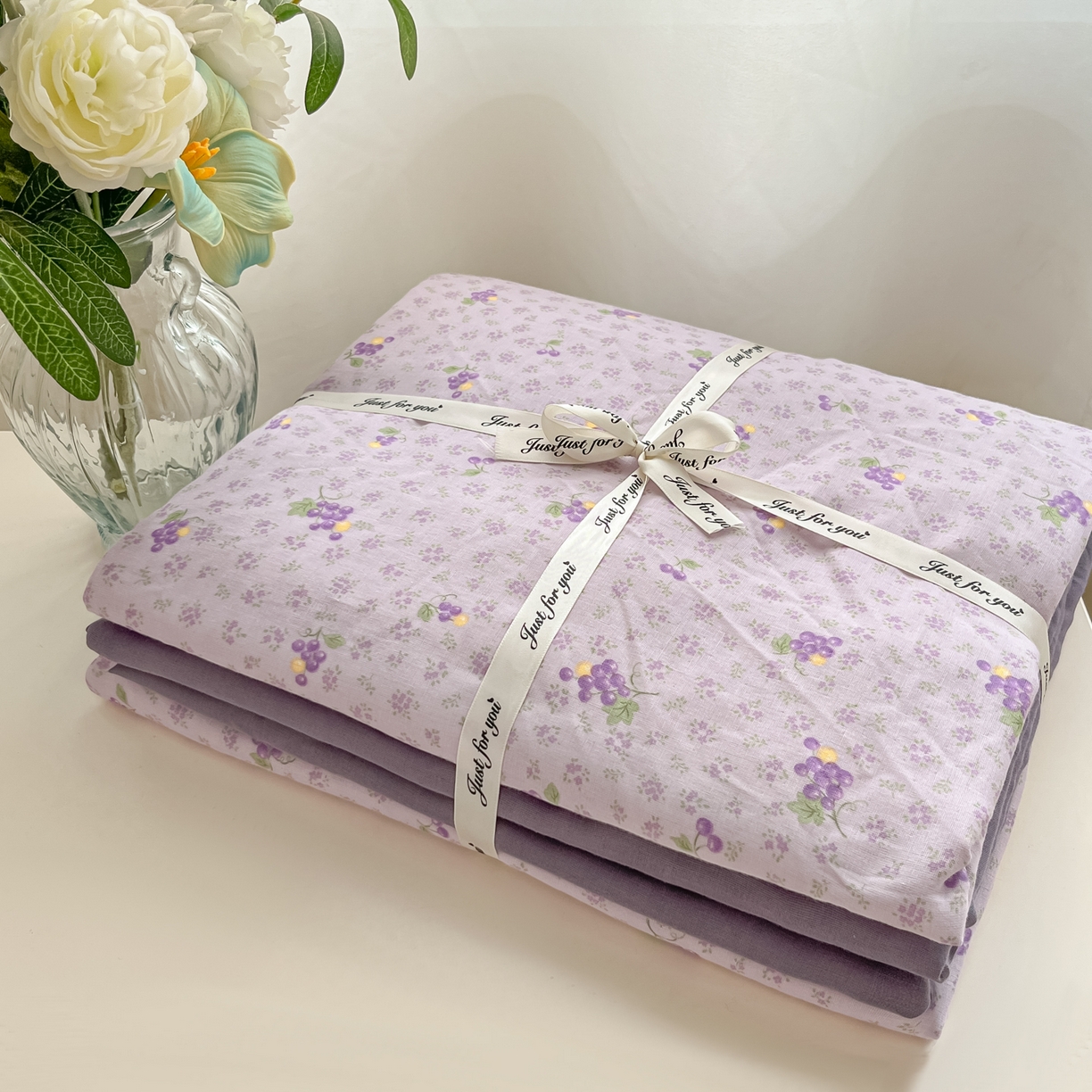 91家纺网 家纺一手货源 找家纺 仟网汇 2025新款全棉纯棉层纱四件套 紫葡萄