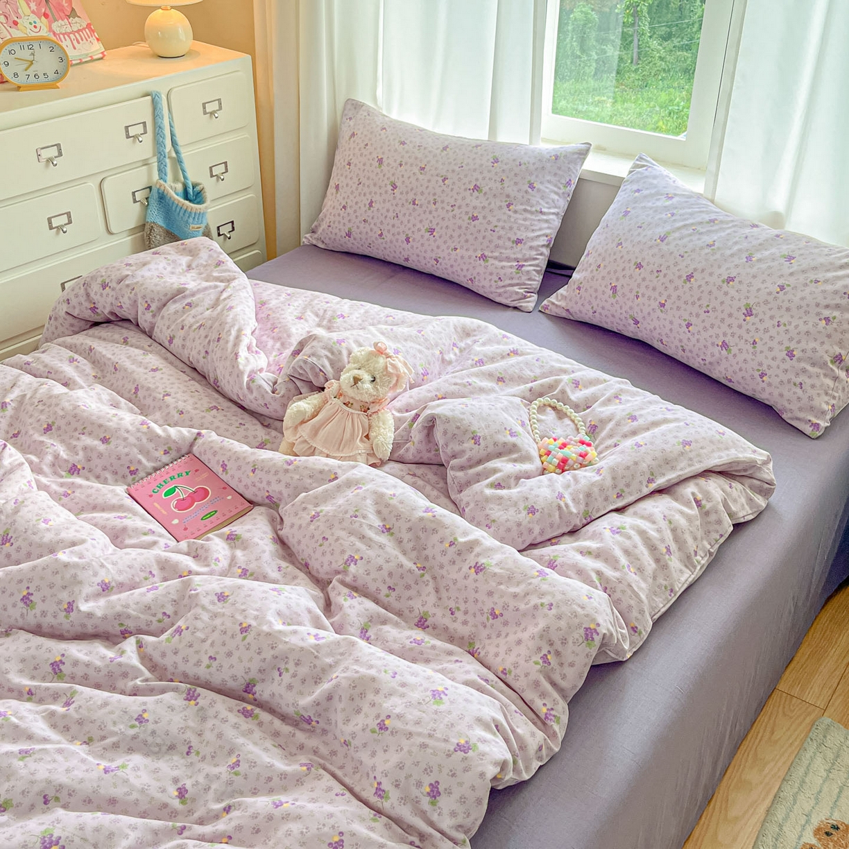 91家纺网 家纺一手货源 找家纺 仟网汇 2025新款全棉纯棉层纱四件套 紫葡萄