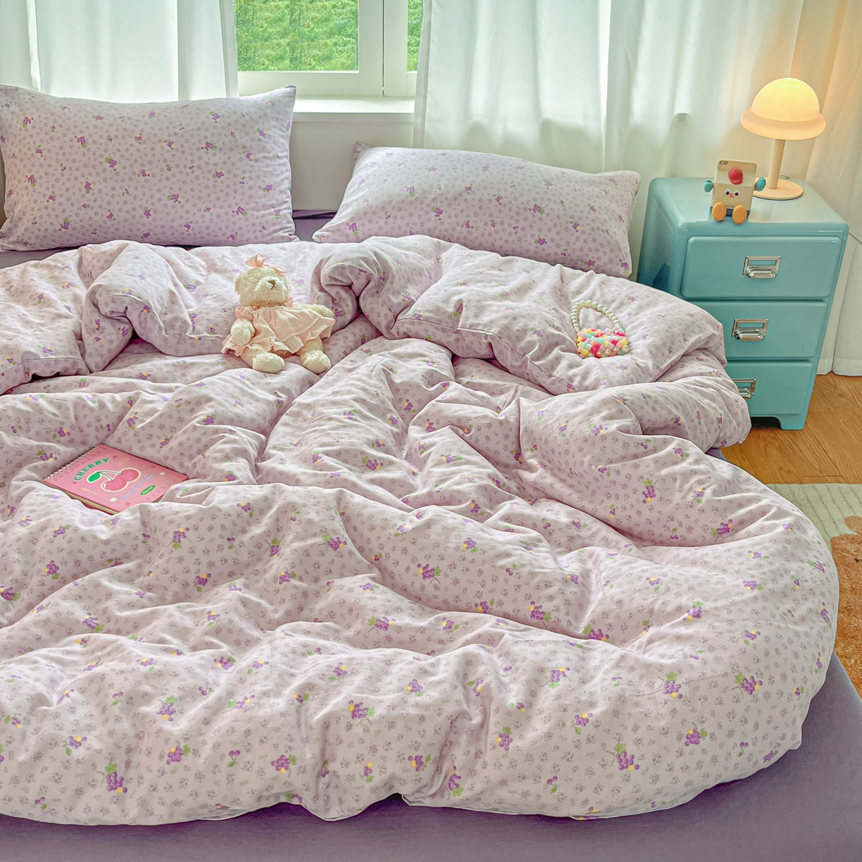 91家纺网 家纺一手货源 找家纺 仟网汇 2025新款全棉纯棉层纱四件套 紫葡萄