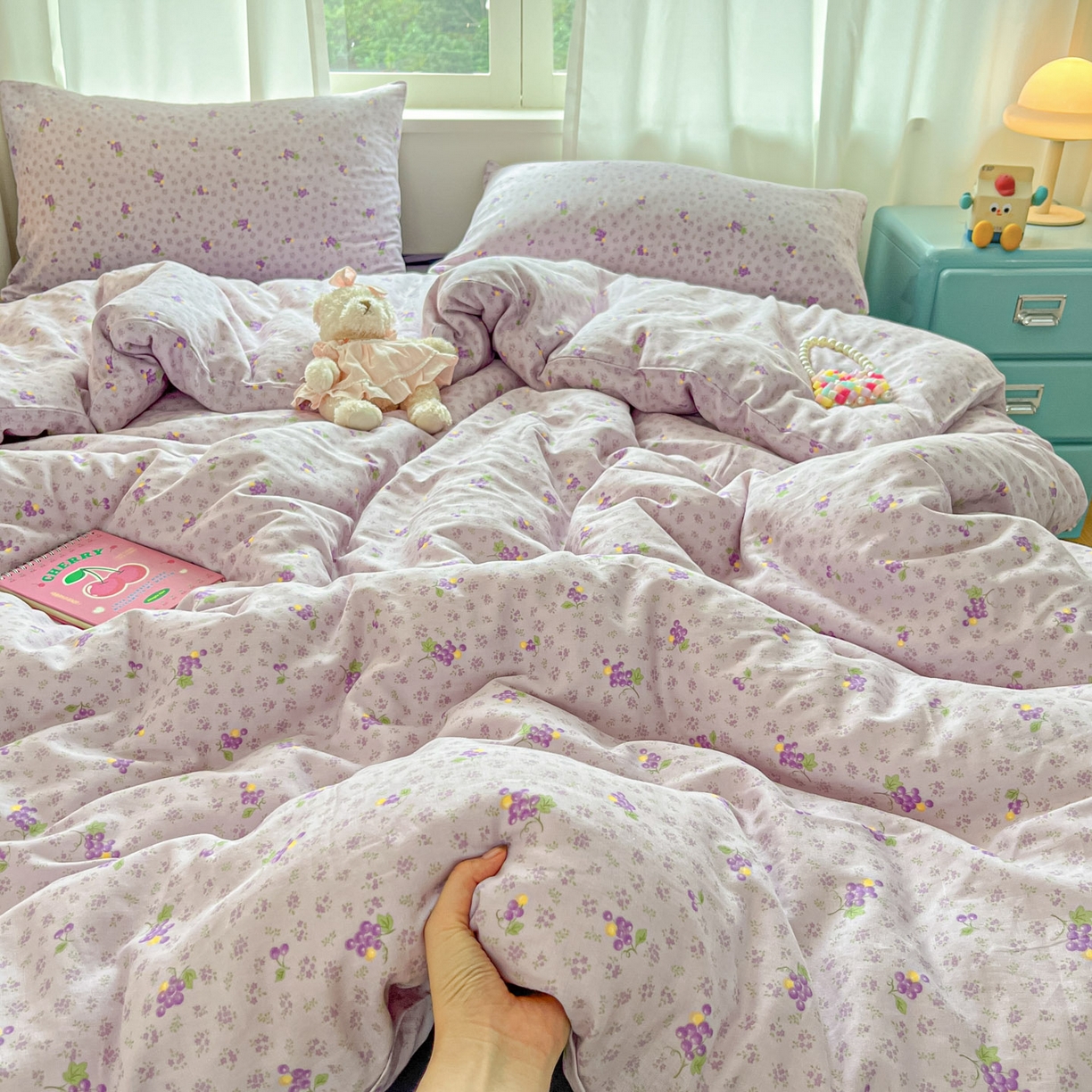 仟网汇 2025新款全棉纯棉层纱四件套 紫葡萄