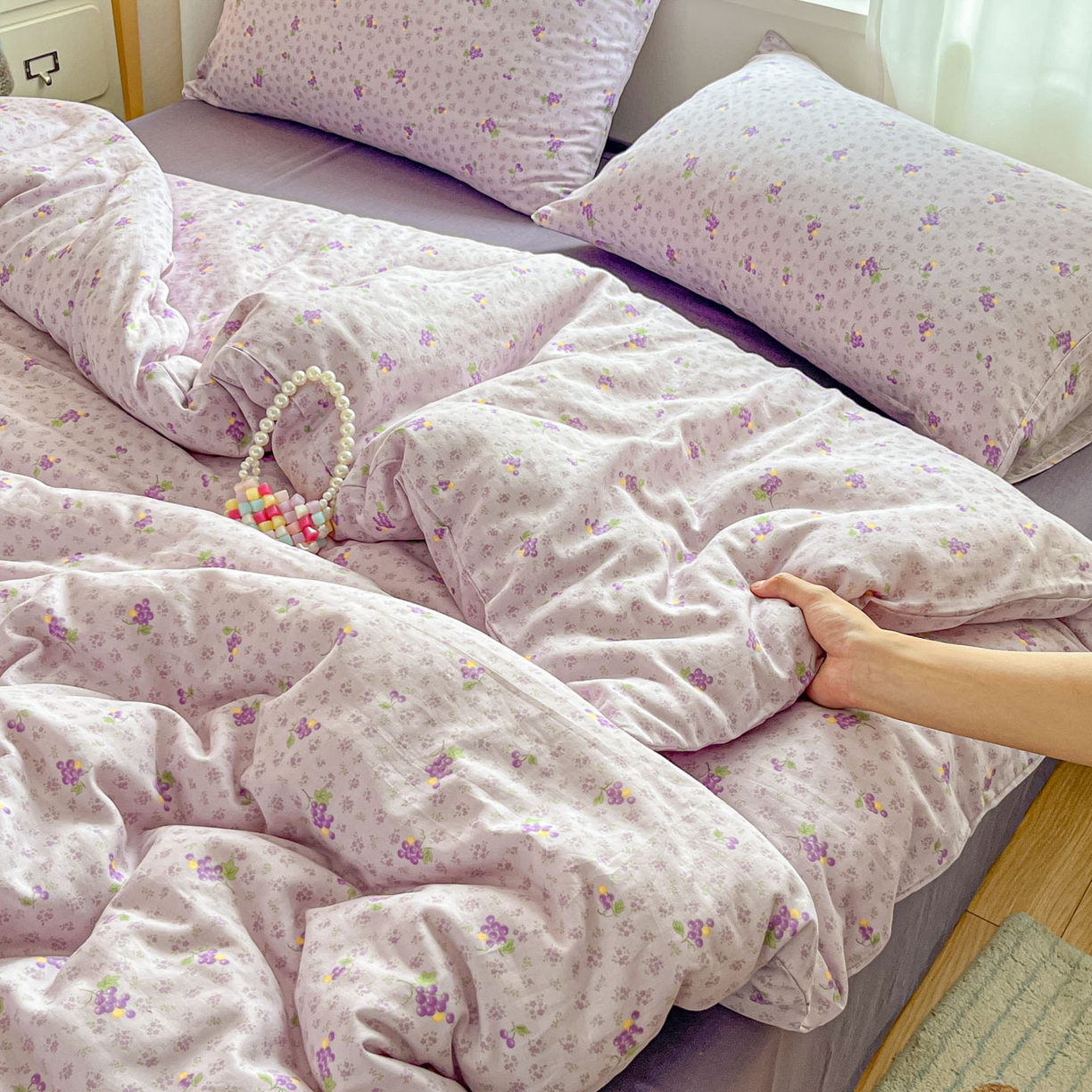 91家纺网 家纺一手货源 找家纺 仟网汇 2025新款全棉纯棉层纱四件套 紫葡萄