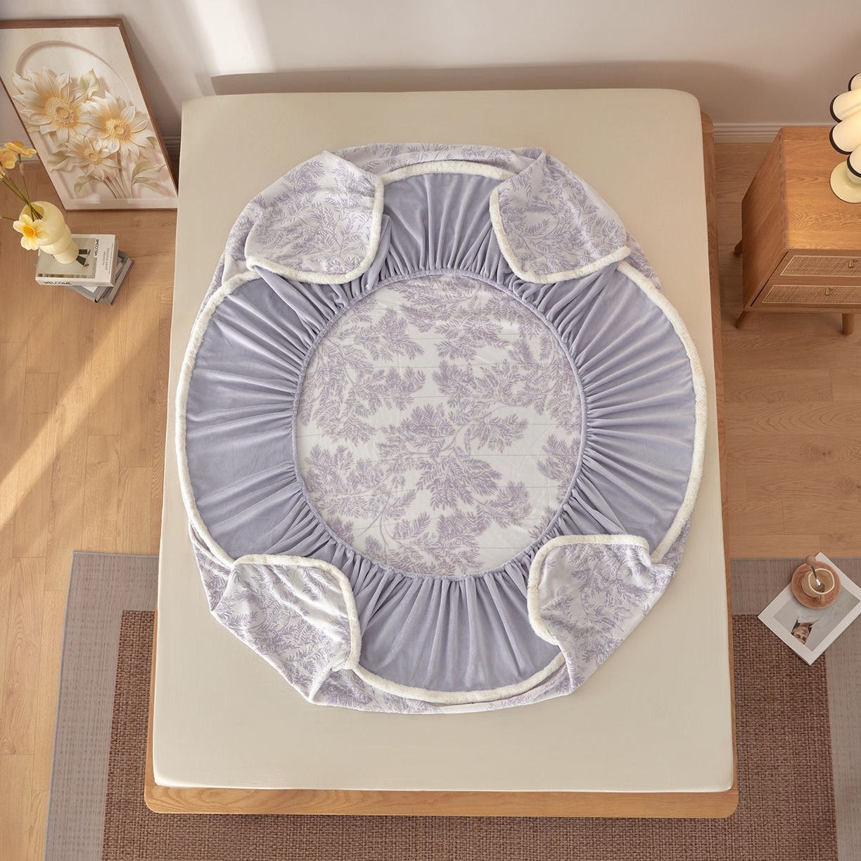 91家纺网 家纺一手货源 找家纺 吾秀家居 2025新款高克重雕花牛奶绒单床笠床笠单件 馨月