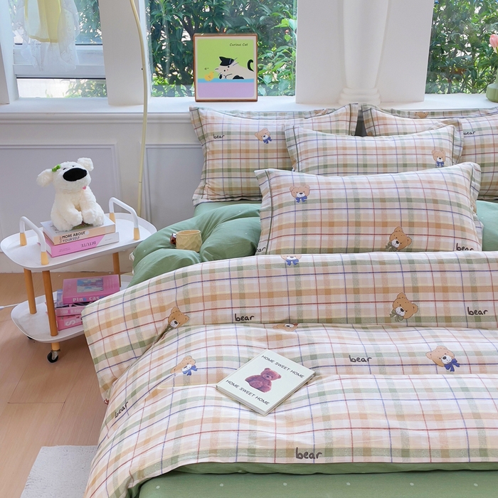 91家纺网 家纺一手货源 找家纺 （总）小叮当家纺仓储工厂店 2025新款直播爆款全棉纯棉四件套吊边一字绣工艺款四件套