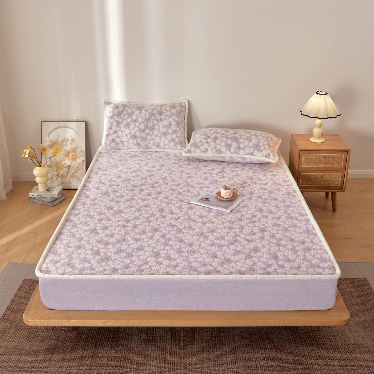 91家纺网 家纺一手货源 找家纺 吾秀家居 2025新款高克重雕花牛奶绒单床笠床笠单件 花影