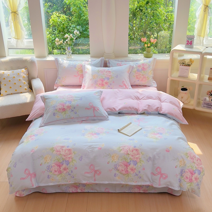 91家纺网 家纺一手货源 找家纺 （总）小叮当家纺仓储工厂店 2025新款直播爆款全棉纯棉四件套吊边一字绣工艺款四件套