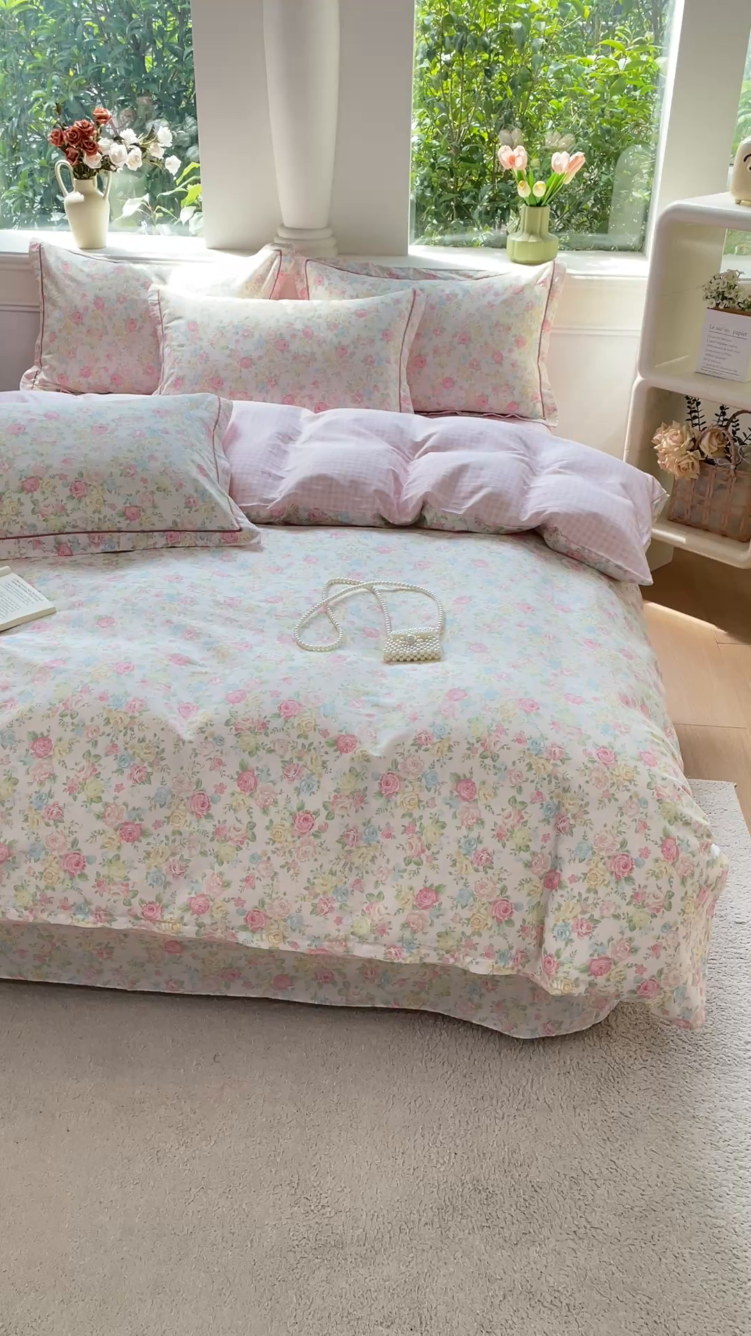 91家纺网 家纺一手货源 找家纺 小叮当家纺仓储工厂店 2025新款直播爆款全棉纯棉四件套吊边一字绣工艺款四件套 嫣然花期-粉