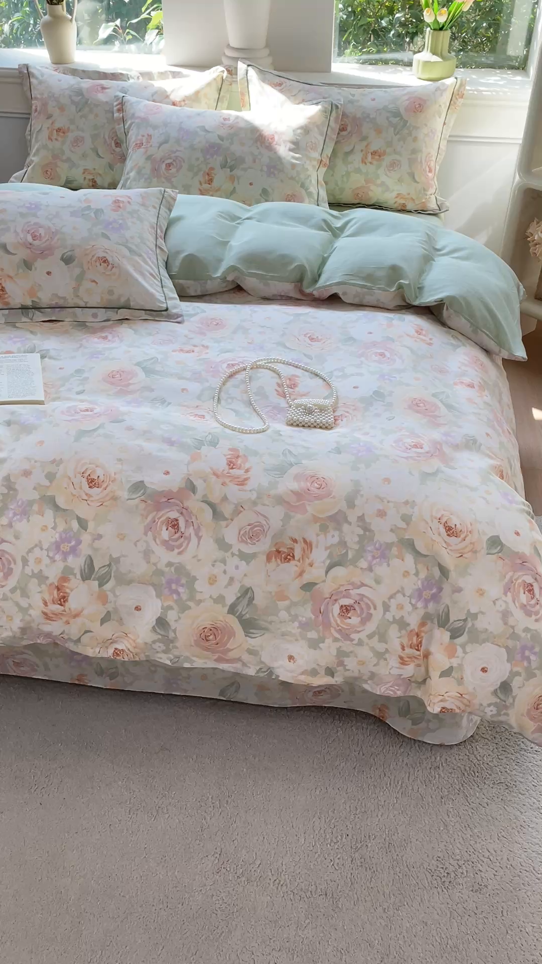 91家纺网 家纺一手货源 找家纺 小叮当家纺仓储工厂店 2025新款直播爆款全棉纯棉四件套吊边一字绣工艺款四件套 春有花赏