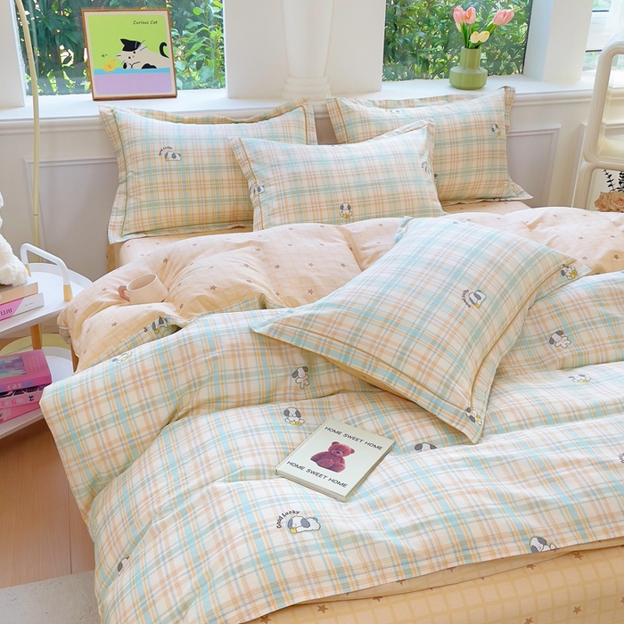 91家纺网 家纺一手货源 找家纺 小叮当家纺仓储工厂店 2025新款直播爆款全棉纯棉四件套吊边一字绣工艺款四件套 格诺狗