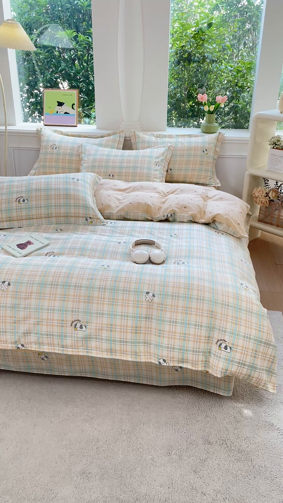 91家纺网 家纺一手货源 找家纺 小叮当家纺仓储工厂店 2025新款直播爆款全棉纯棉四件套吊边一字绣工艺款四件套 格诺狗