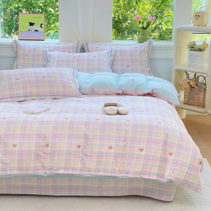 小叮当家纺仓储工厂店 2025新款直播爆款全棉纯棉四件套吊边一字绣工艺款四件套 加州甜心-粉