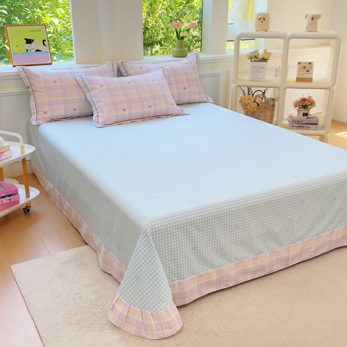 91家纺网 家纺一手货源 找家纺 小叮当家纺仓储工厂店 2025新款直播爆款全棉纯棉四件套吊边一字绣工艺款四件套 加州甜心-粉