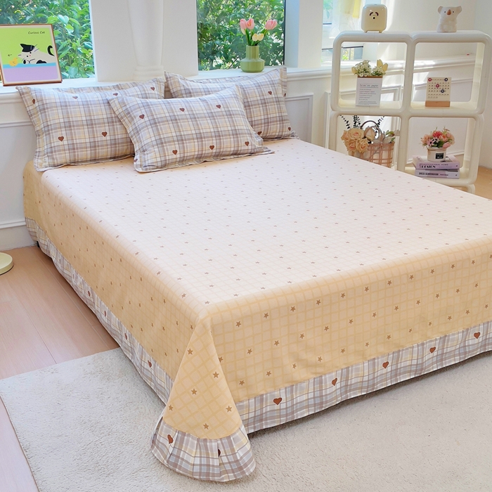 91家纺网 家纺一手货源 找家纺 小叮当家纺仓储工厂店 2025新款直播爆款全棉纯棉四件套吊边一字绣工艺款四件套 加州甜心-咖