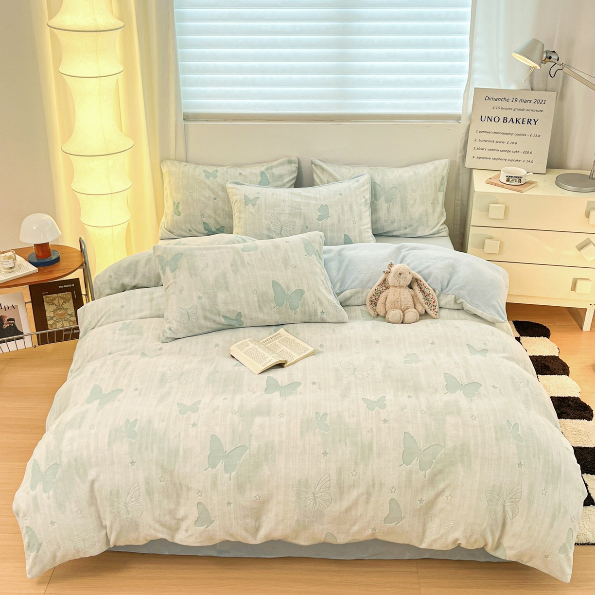 91家纺网 家纺一手货源 找家纺 沐慕 2025新款A类220g加厚烂花牛奶绒B类200g牛奶绒四件套 雾蝶梦绿