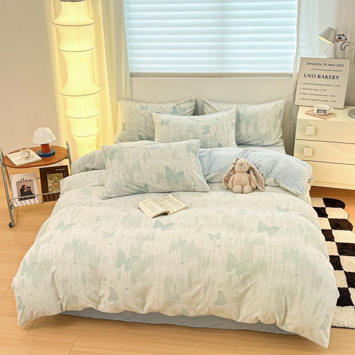 91家纺网 家纺一手货源 找家纺 沐慕 2025新款A类220g加厚烂花牛奶绒B类200g牛奶绒四件套 雾蝶梦绿